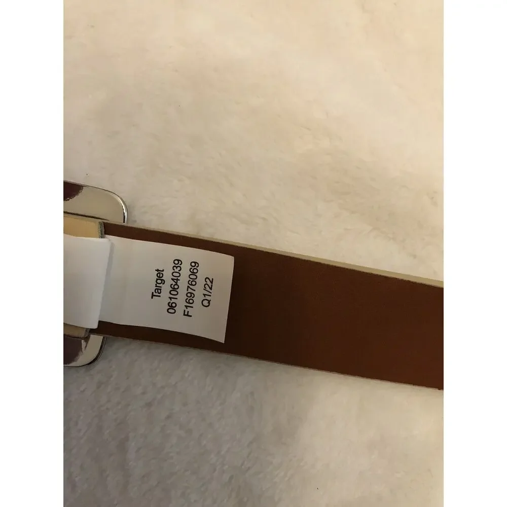 A New Day Womens Belt Small Pale Yellow Leather‎ Chunky Center Bar Buckle NEW